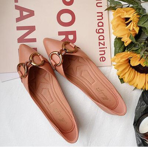 Koreai változat Sekély női cipők tavaszi/nyári új retro fém csatos hegyes orrú lapos cipők Női Zapatos De Mujer naplopók