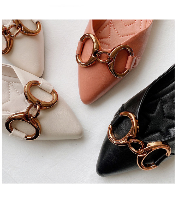 Koreai változat Sekély női cipők tavaszi/nyári új retro fém csatos hegyes orrú lapos cipők Női Zapatos De Mujer naplopók