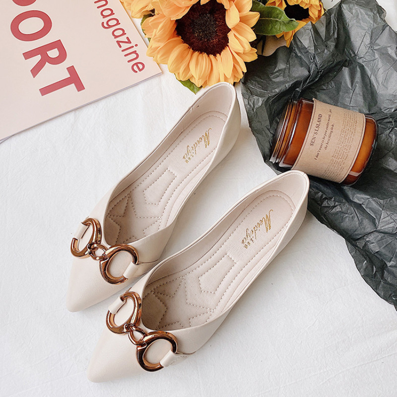 Koreai változat Sekély női cipők tavaszi/nyári új retro fém csatos hegyes orrú lapos cipők Női Zapatos De Mujer naplopók