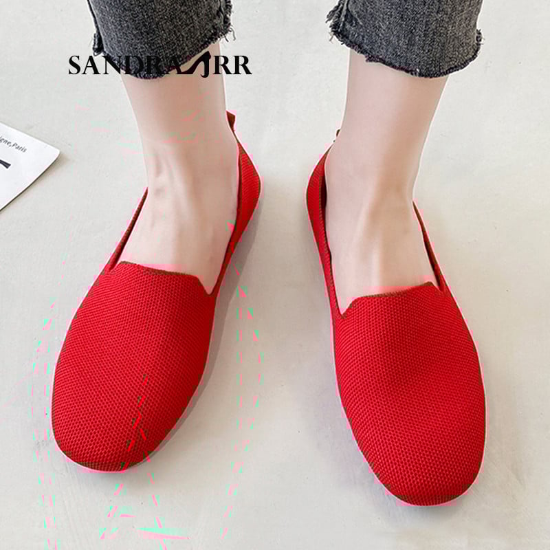 SANDRA JRR Γυναικεία φλατ παπούτσια μοκασίνι με στρογγυλά δάχτυλα Καλοκαιρινό φθινόπωρο πλέξιμο Loafers Slip Sneakers Αντιολισθητικά Lady Holiday Flat παπούτσι