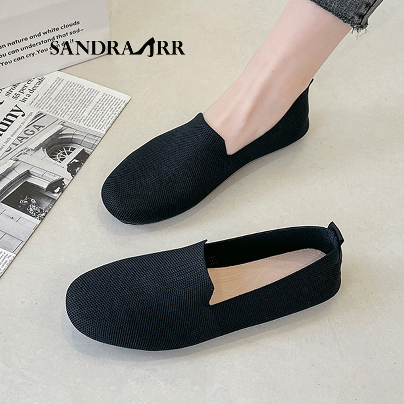 SANDRA JRR Γυναικεία φλατ παπούτσια μοκασίνι με στρογγυλά δάχτυλα Καλοκαιρινό φθινόπωρο πλέξιμο Loafers Slip Sneakers Αντιολισθητικά Lady Holiday Flat παπούτσι