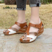 Sandale cu vârf rotund Toc pană Gol Glezna Pastă Cataramă Nu măcina picioarele Vară Pantofi singuri Trend Femei Pantofi cool Sandale din piele