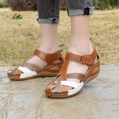 Sandale cu vârf rotund Toc pană Gol Glezna Pastă Cataramă Nu măcina picioarele Vară Pantofi singuri Trend Femei Pantofi cool Sandale din piele