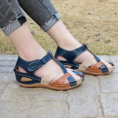 Sandale cu vârf rotund Toc pană Gol Glezna Pastă Cataramă Nu măcina picioarele Vară Pantofi singuri Trend Femei Pantofi cool Sandale din piele