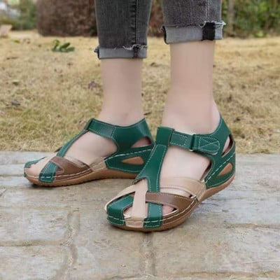 Sandale cu vârf rotund Toc pană Gol Glezna Pastă Cataramă Nu măcina picioarele Vară Pantofi singuri Trend Femei Pantofi cool Sandale din piele