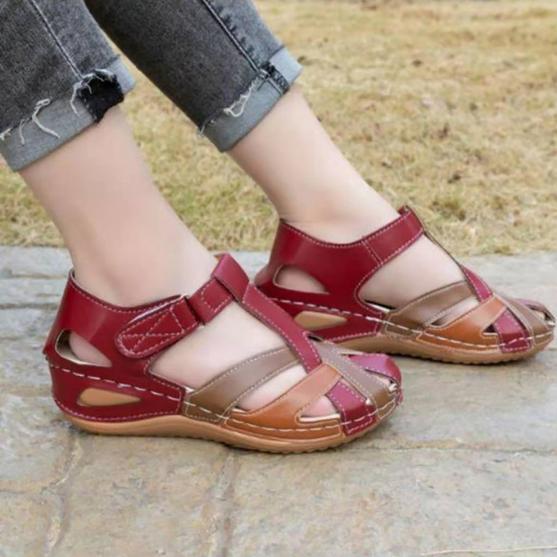 Sandale cu vârf rotund Toc pană Gol Glezna Pastă Cataramă Nu măcina picioarele Vară Pantofi singuri Trend Femei Pantofi cool Sandale din piele