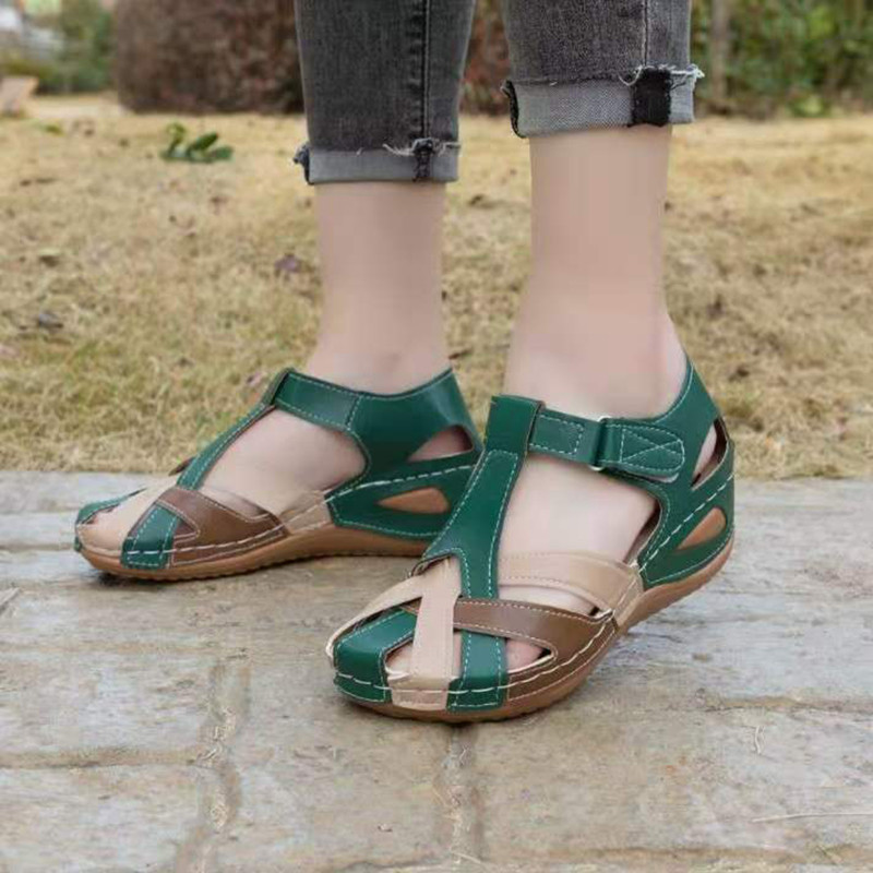 Sandale cu vârf rotund Toc pană Gol Glezna Pastă Cataramă Nu măcina picioarele Vară Pantofi singuri Trend Femei Pantofi cool Sandale din piele