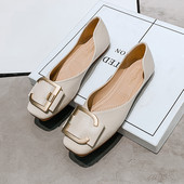 Pantofi plati pentru femei, primăvară/toamnă 2023, pantofi de lucru din piele moale, coreeană, cu cataramă metalică, pantofi cu slip-on, pantofi de barcă de dimensiuni mari.