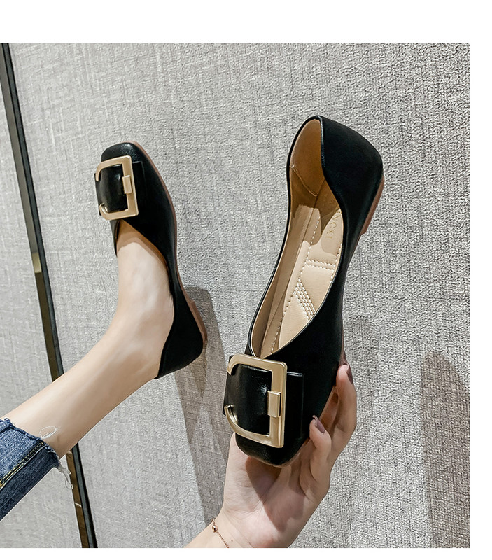 Pantofi plati pentru femei, primăvară/toamnă 2023, pantofi de lucru din piele moale, coreeană, cu cataramă metalică, pantofi cu slip-on, pantofi de barcă de dimensiuni mari.