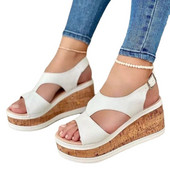 Pantofi cu vârf deschis Sandale femei de vară ocazional sandale cu vârf descuiat pantofi cu pană cu fund gros, sandale sexy cu toc înalt, mărime mare 43