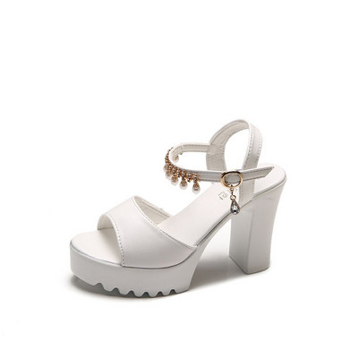 2022 Fashion Summer γυναικεία σανδάλια Ψηλοτάκουνα γυναικεία παπούτσια Crystal Pearl Word με τετράγωνη ρίζα ασπρόμαυρα σανδάλια35-40