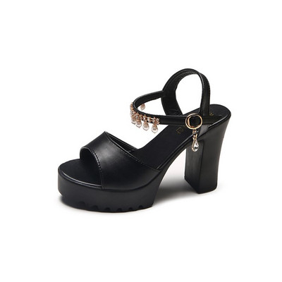 2022 Fashion Summer γυναικεία σανδάλια Ψηλοτάκουνα γυναικεία παπούτσια Crystal Pearl Word με τετράγωνη ρίζα ασπρόμαυρα σανδάλια35-40