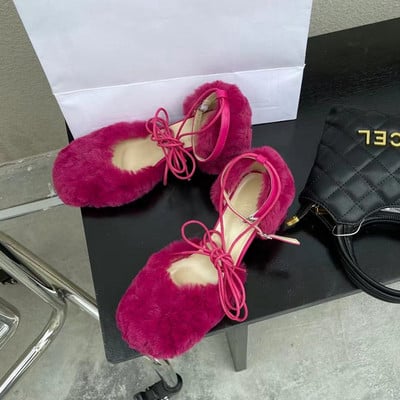 Pantofi pentru femei 2023, la modă, sandale pentru femei, cu blană, sandale cu toc mijlociu, patrat, elegant, pantofi sexy de petrecere