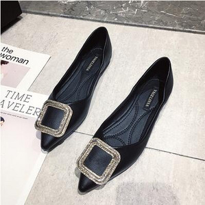 Platformă metalică cu nasturi pătrați pantofi pentru femei, piele moale, cu temperament, pantofi plat pentru femei, cu vârf ascuțit, pantofi cu barcă retro, cu toc scăzut