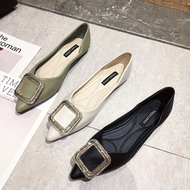 Platformă metalică cu nasturi pătrați pantofi pentru femei, piele moale, cu temperament, pantofi plat pentru femei, cu vârf ascuțit, pantofi cu barcă retro, cu toc scăzut