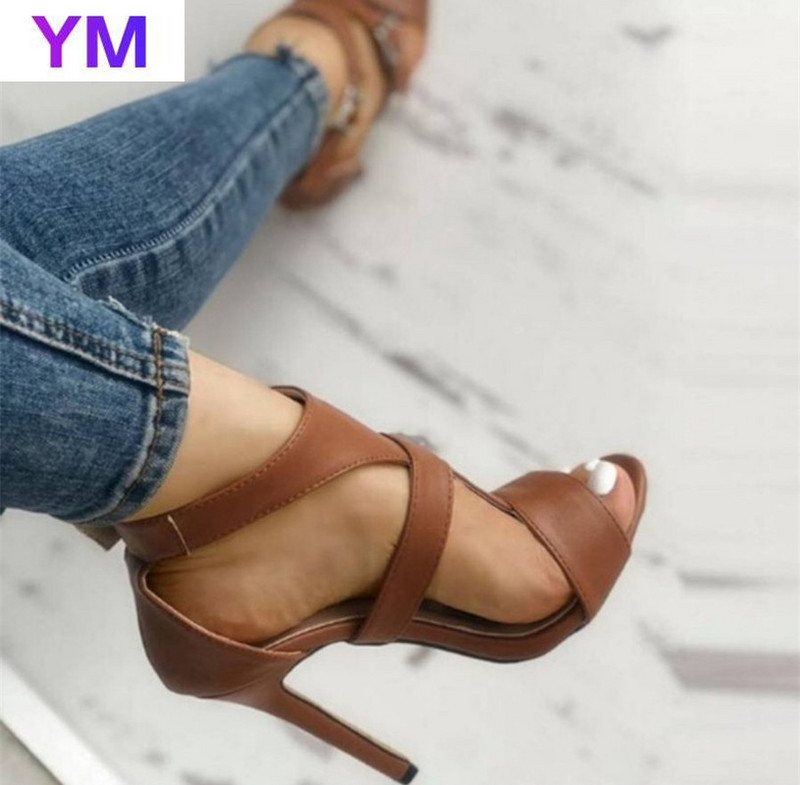 2021 m. Gladiator Fine Moteriški sandalai Vasariniai aukštakulniai Odiniai pirštai su kulkšnies sagtimi Moteriški vakarėlio batai Juodi Sandalia Mujer