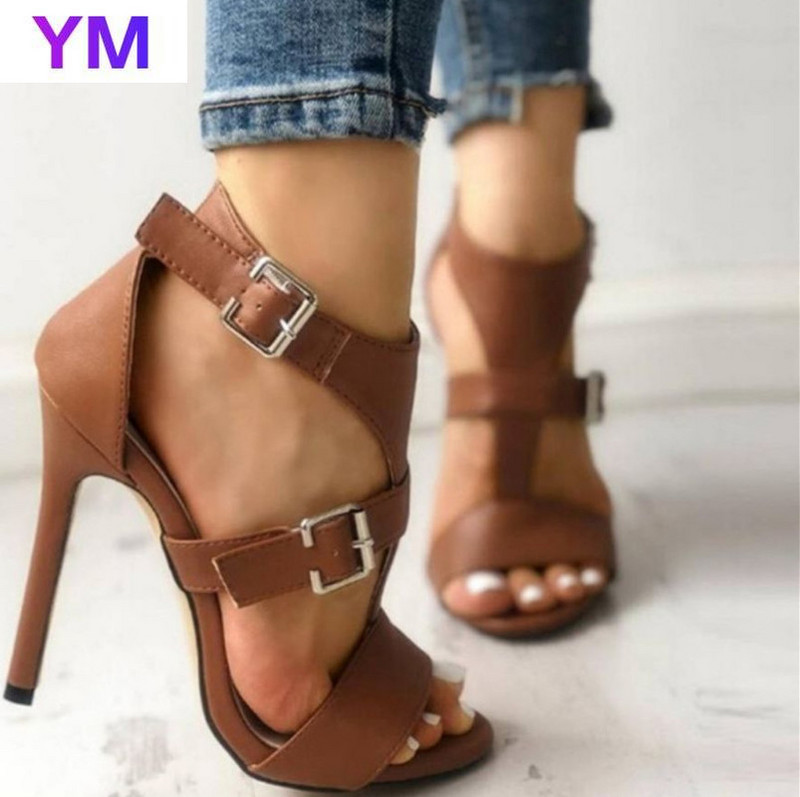 2021 m. Gladiator Fine Moteriški sandalai Vasariniai aukštakulniai Odiniai pirštai su kulkšnies sagtimi Moteriški vakarėlio batai Juodi Sandalia Mujer