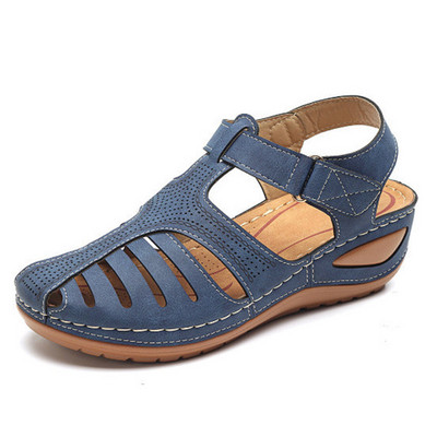 Sieviešu vasaras klasikas ķīļi sandales ikdienišķas, neslīdošas šūšanas apaļas galvas sprādzes, masīvas sieviešu apavi ar platformu