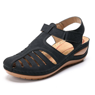 Sieviešu vasaras klasikas ķīļi sandales ikdienišķas, neslīdošas šūšanas apaļas galvas sprādzes, masīvas sieviešu apavi ar platformu