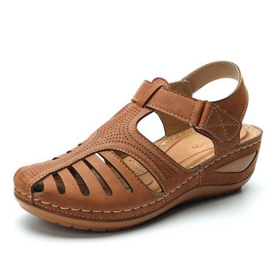 Sieviešu vasaras klasikas ķīļi sandales ikdienišķas, neslīdošas šūšanas apaļas galvas sprādzes, masīvas sieviešu apavi ar platformu