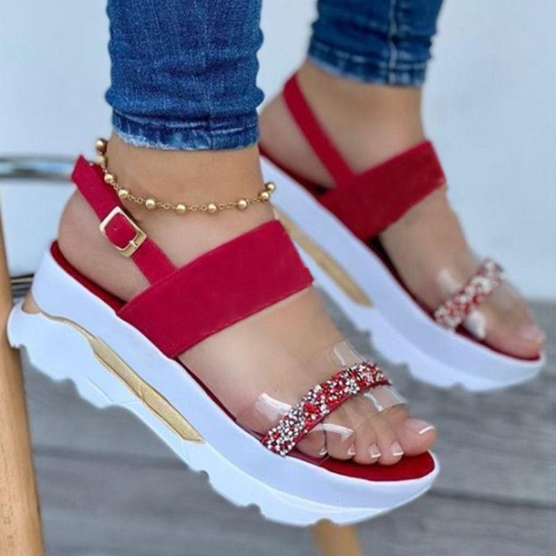 Szandálok Női Nyári Bling Crystal Wedge Heels Szandálok Platform cipők Nyári Sandalias Mujer Elegáns Wedges Cipők Női