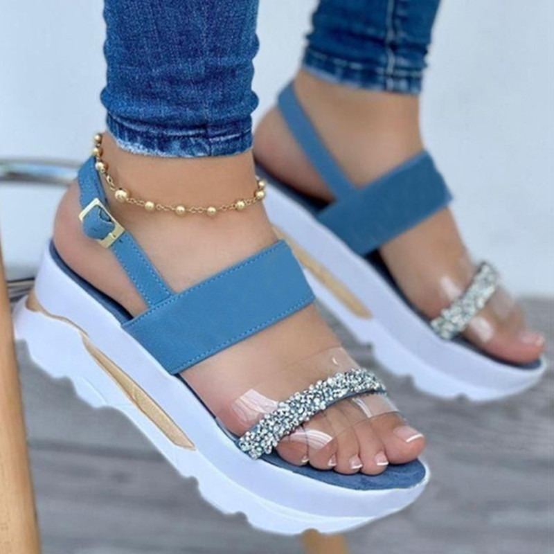 Szandálok Női Nyári Bling Crystal Wedge Heels Szandálok Platform cipők Nyári Sandalias Mujer Elegáns Wedges Cipők Női
