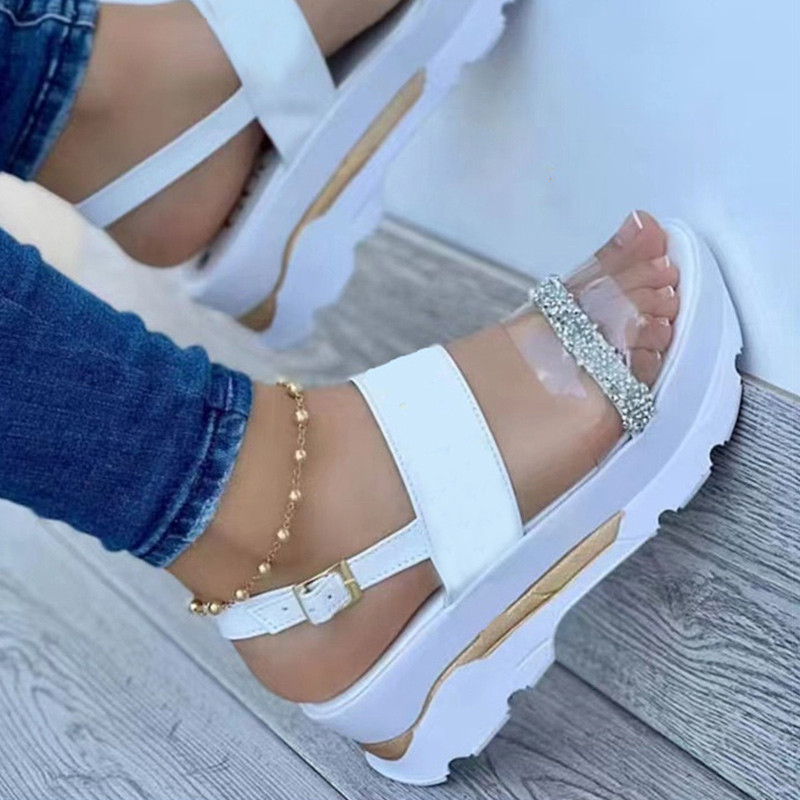 Szandálok Női Nyári Bling Crystal Wedge Heels Szandálok Platform cipők Nyári Sandalias Mujer Elegáns Wedges Cipők Női