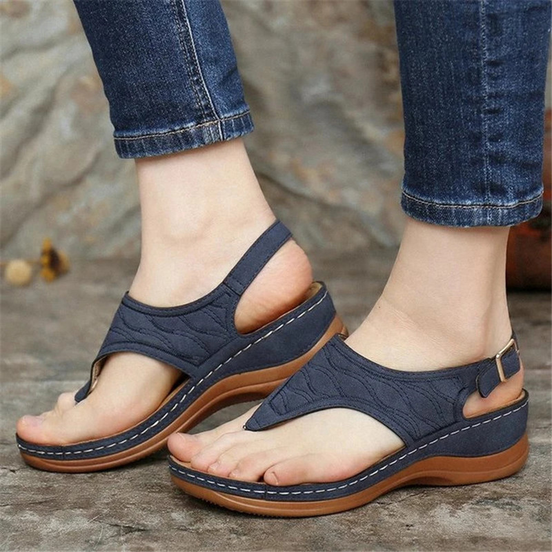 Sandale de vară pentru femei cu curea Pantofi ocazionali Flip-flops Pantofi pentru femei cu vârf deschis Sandale cu pană de culoare solidă Pantofi de damă Chaussure Femme