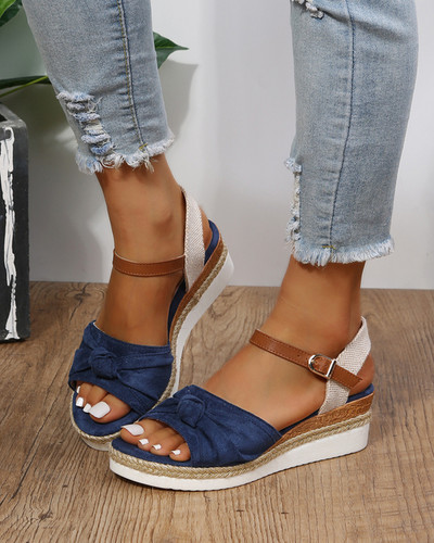 2022 egyszínű csatos női alkalmi ékszandál Kényelmes, peep toe női nyári szandál kenderkötéllel, kopásálló szandállal