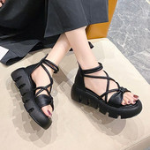 Χονδρή σόλα Casual Απλό στυλ Peep Παπούτσια High Street Fashion Flat Platform Ρωμαϊκά άνετα σανδάλια Γυναικεία σανδάλια 2023