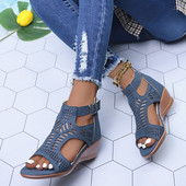 Sieviešu sandales, ķīļveida, dobi retro apavi Sieviešu 2022. gada vasaras etniskā stila ikdienas sieviešu sandalijas, sprādzes, papēžu kurpes