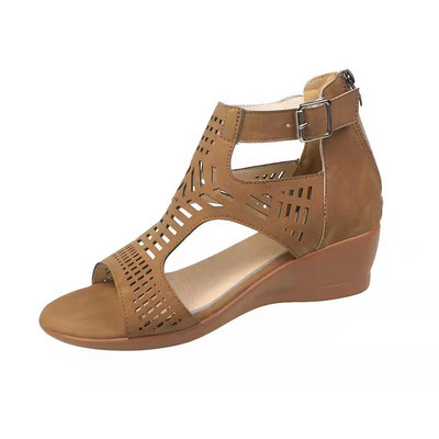 Sieviešu sandales, ķīļveida, dobi retro apavi Sieviešu 2022. gada vasaras etniskā stila ikdienas sieviešu sandalijas, sprādzes, papēžu kurpes