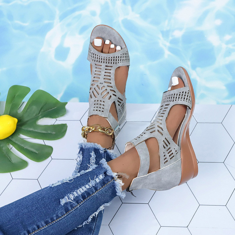 Sieviešu sandales, ķīļveida, dobi retro apavi Sieviešu 2022. gada vasaras etniskā stila ikdienas sieviešu sandalijas, sprādzes, papēžu kurpes