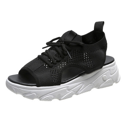 2023. gada vasaras sieviešu sandales Tīkla ikdienas apavi Baltas, biezas zoles šņorējamas sandalijas pludmales kurpes sievietēm Jauns Zapatos Mujer