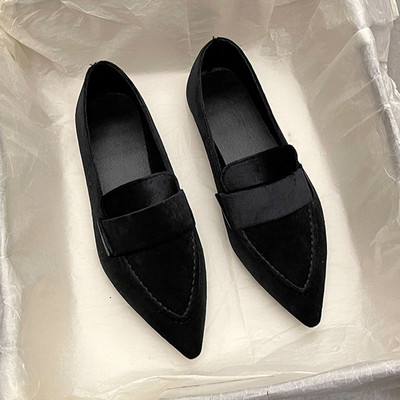 Női bársony lapos hegyes orrú csúszás lapos cipőn Női naplopók Varró csónakcipő 42-es nagyméretű fekete zöld barna lila 1106N