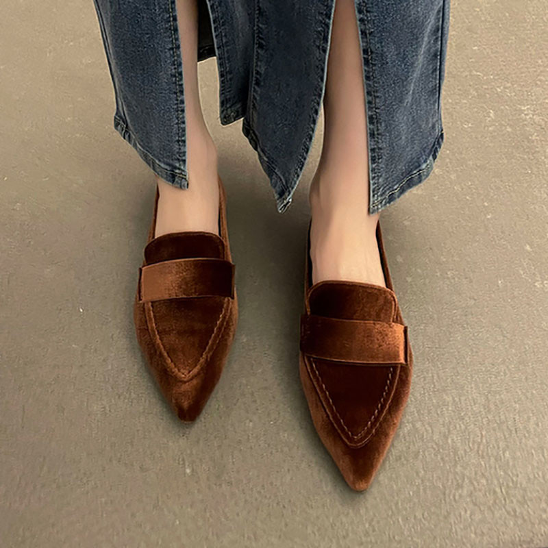 Γυναικείες βελούδινες φλατ Μυτερές μύτη σε ίσια παπούτσια Γυναικεία Loafers Ράψιμο Παπούτσια Βάρκας Plus Size 42 Μαύρο Πράσινο Καφέ Μωβ 1106N