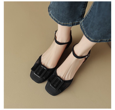 Dámske spoločenské topánky s remienkom na členku, sandále s hranatou špičkou, lodičky na gombíky s prackou, dizajnérske topánky, gázové sandále, ženské letné topánky 1375N