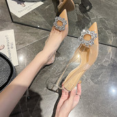 Sandale cu toc înalt din PVC de modă, pantofi cu toc înalt, pantofi de nuntă, pantofi de nuntă, cu vârf ascuțit, cristal pătrat, pentru femei, 2023