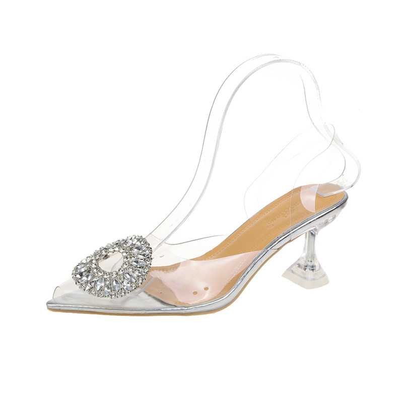 2022 Nové letné vysoké podpätky Luxusné kamienkové párty Dámske vysoké podpätky Slingback Sexy Stiletto Priehľadné sandále Dámske topánky
