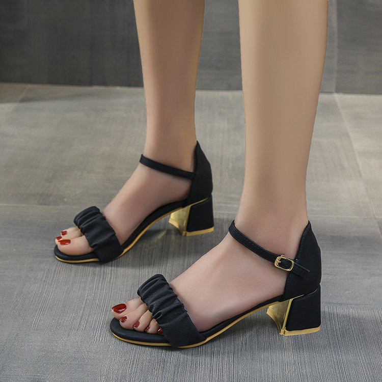 Sandale de damă cu cataramă de modă, cu toc pătrat, cu vârf rotund, pantofi de modă 2022, sandale noi de damă cu toc înalt de mărime mare35-45