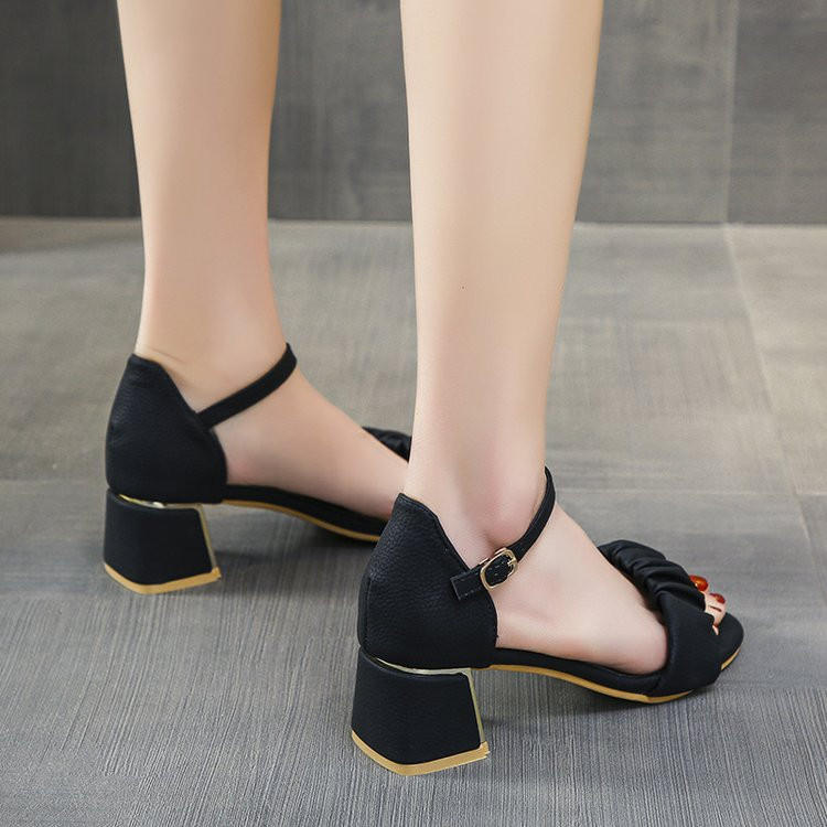 Sandale de damă cu cataramă de modă, cu toc pătrat, cu vârf rotund, pantofi de modă 2022, sandale noi de damă cu toc înalt de mărime mare35-45