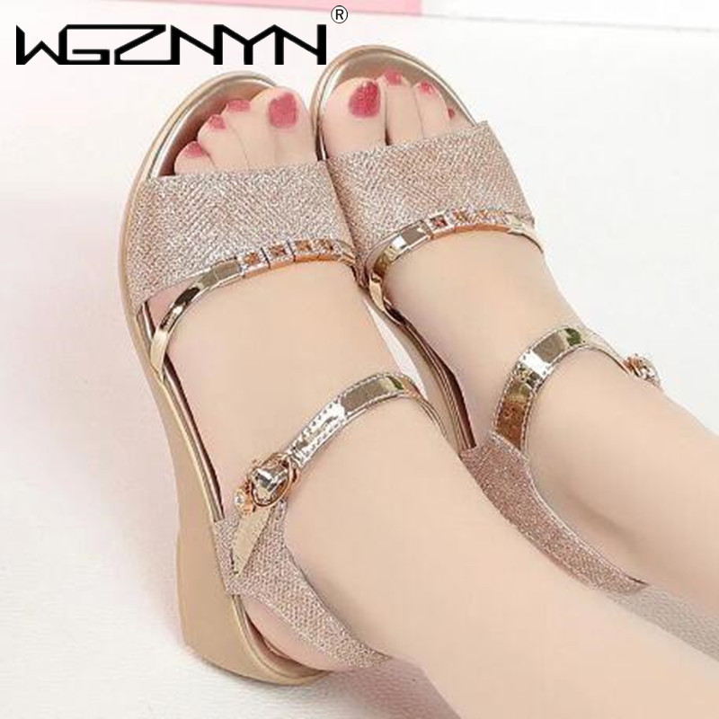 2022 Wedges szandálok női szandálok Golden Platform női szandálok női szandálok anya szandálok nagy méretű 41 alacsony sarkú szandálok
