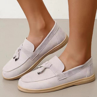 2022. g. Jauni apavi Sieviešu plakanās ādas Sieviešu apavi uzvelkamie sieviešu apavi Lielizmēra apaļie purngalu kurpes Sieviešu Zapatillas Mujer