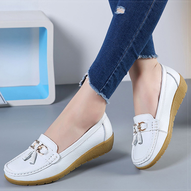 Sieviešu plakanie dabīgās ādas apavi Sieviešu zempapēžu kurpes Oksfordas medmāsas mokasīni, baleta kurpes Sieviešu espadrilles.