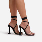 Ljetne ženske sandale s petom na vezanje, modne otvorene prste, stiletto četvrtasti prsti, seksi papuče s remenčićima na petu, remen za gležnjeve