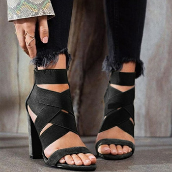 Нов стил Модни дамски летни секси парти обувки на висок ток Дамски отворени пръсти с дебели дамски сандали на висок ток