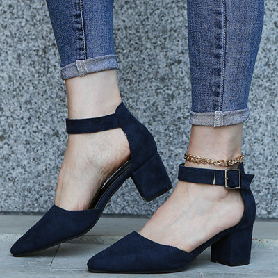 Dámske topánky veľkých rozmerov 2022 Nové jarné a jesenné univerzálne hrubé podpätky kórejská verzia s prackou Profesionálne vysoké podpätky pre ženy