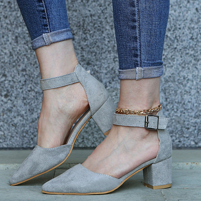 Dámske topánky veľkých rozmerov 2022 Nové jarné a jesenné univerzálne hrubé podpätky kórejská verzia s prackou Profesionálne vysoké podpätky pre ženy