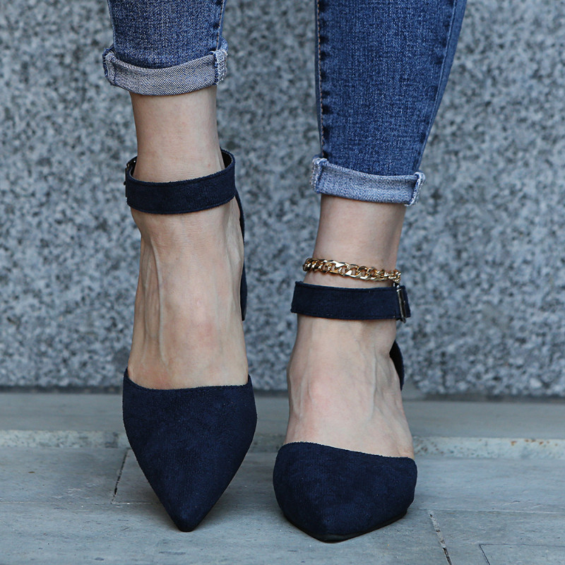 Dámske topánky veľkých rozmerov 2022 Nové jarné a jesenné univerzálne hrubé podpätky kórejská verzia s prackou Profesionálne vysoké podpätky pre ženy