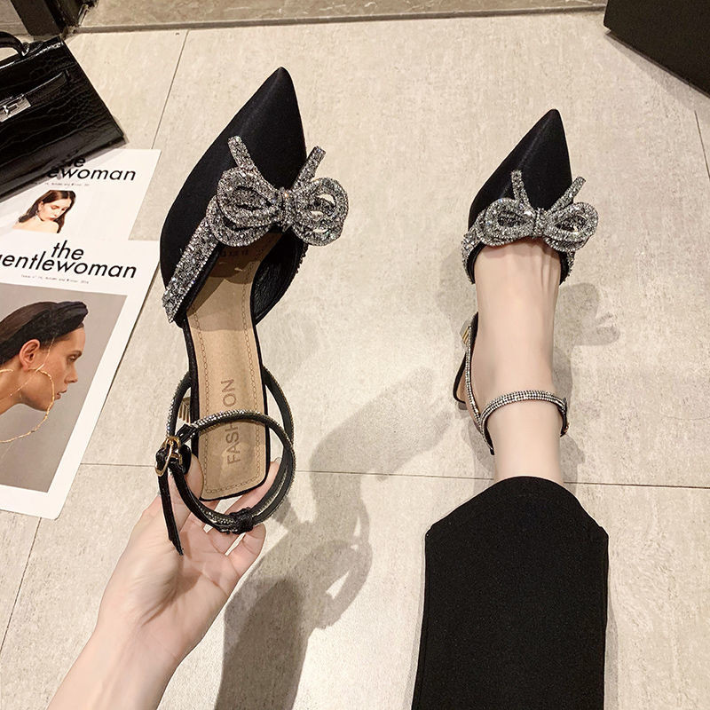 Comemore smailas purngales, augstpapēžu sandales sievietēm 2023. gada vasaras jauns Rhinestone Bowknot sieviešu augstpapēžu kurpes sievietēm